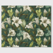 Classic White Lily Green Floral Pattern ラッピングペーパー (フラット)