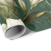Classic White Lily Green Floral Pattern ラッピングペーパー (ロールコーナー)