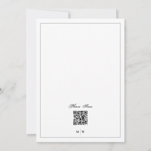 Classic White Monogram QR Code Wedding 招待状 (裏面)