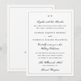 Classic White Monogram QR Code Wedding 招待状