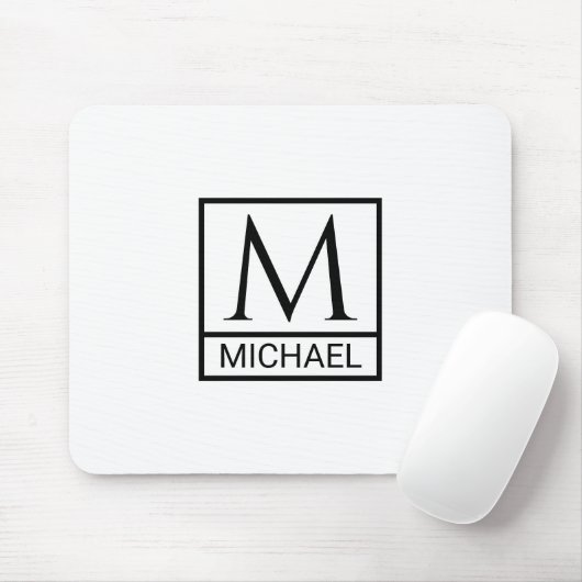 Classic White Mouse Pad with Initial & Name マウスパッド (マウス)