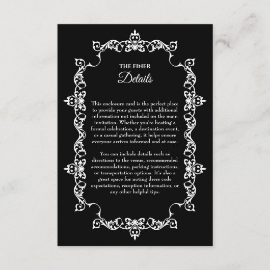 Classic White on Black Ornately Framed Wedding エンクロージャーカード (正面)