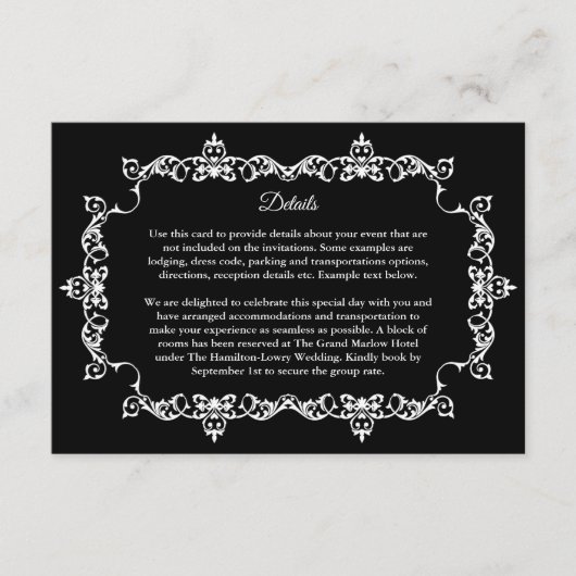 Classic White on Black Ornately Framed Wedding エンクロージャーカード (正面)