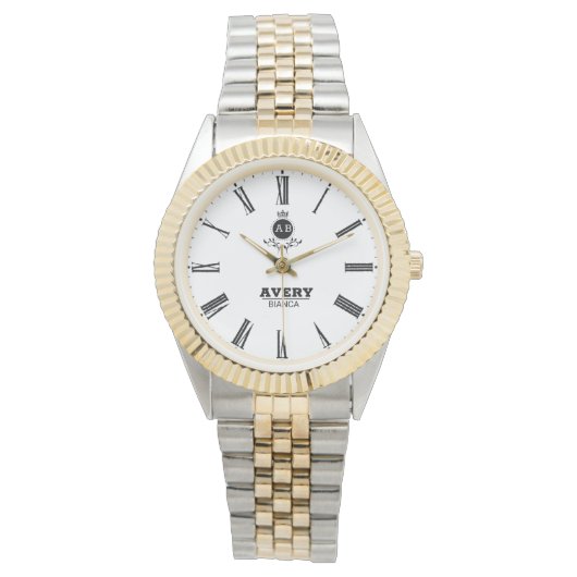 Classic White Personalized Roman Numerals Custom  腕時計 (正面)