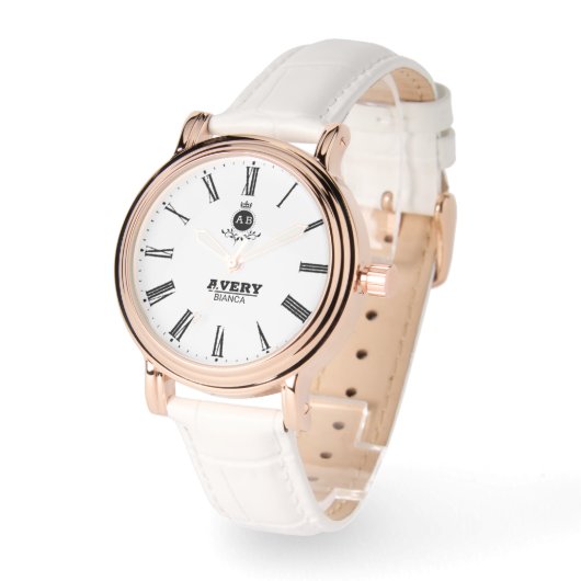 Classic White Personalized Roman Numerals Custom  腕時計 (傾斜)