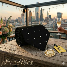 Classic White Polka Dot Pattern Black Formal ネクタイ