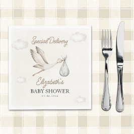 Classic White Stork Baby Shower Neutral スタンダードランチョンナプキン