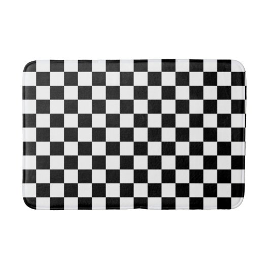 Classic White with Black Square Pattern バスマット (正面)