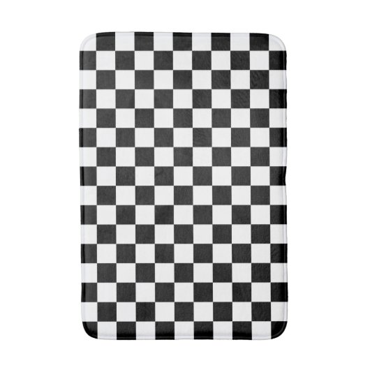 Classic White with Black Square Pattern バスマット (正面縦)