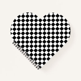 Classic White with Black Square Pattern Heart ノートブック