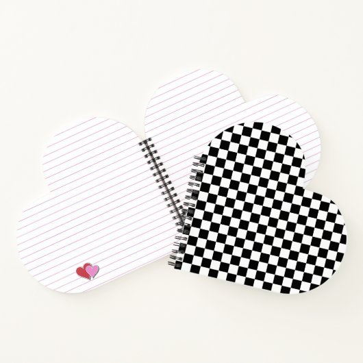Classic White with Black Square Pattern Heart ノートブック (内部)