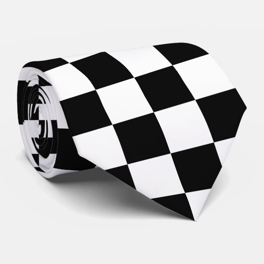 Classic White with Black Square Pattern Neck Tie ネクタイ (ロール)