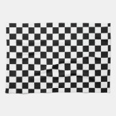 Classic White with Black Square Pattern Style キッチンタオル (横)