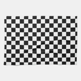 Classic White with Black Square Pattern Style キッチンタオル