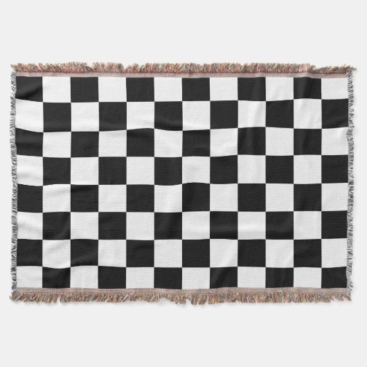 Classic White with Black Square Style スローブランケット (正面)