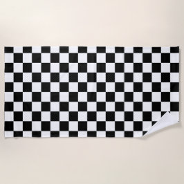 Classic White with Black Square Style Pattern ビーチタオル