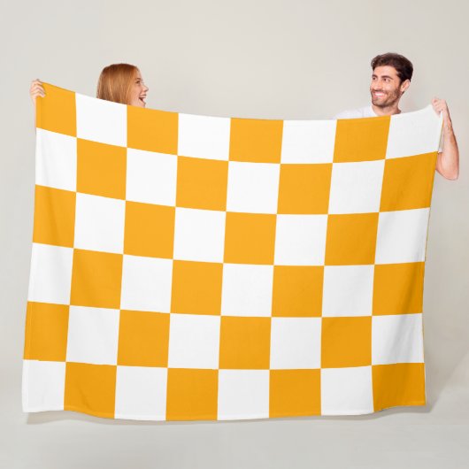 Classic White with Bright Orange Square Style フリースブランケット (インサイチュ)