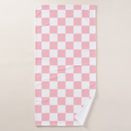 Classic White with Soft Pink Square Pattern Style バスタオル