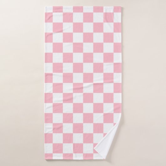 Classic White with Soft Pink Square Pattern Style バスタオル (バスタオル)