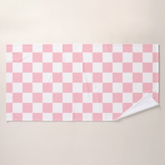 Classic White with Soft Pink Square Pattern Style バスタオル (バスタオル)