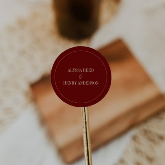 Classic Wine Red Bride & Groom Names Wedding ラウンドシール