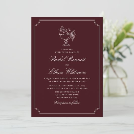 Classic Wine Red Double Frame Wedding Invitation 案内状 (スタンド正面)