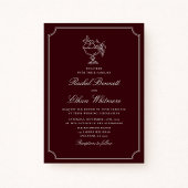 Classic Wine Red Double Frame Wedding Invitation 案内状