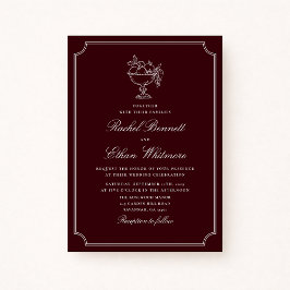 Classic Wine Red Double Frame Wedding Invitation 案内状