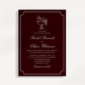 Classic Wine Red Double Frame Wedding Invitation 案内状
