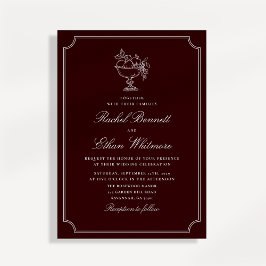 Classic Wine Red Double Frame Wedding Invitation 案内状