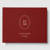 Classic Wine Red Monogram Custom Wedding ゲストブック (正面)