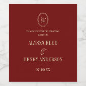 Classic Wine Red Monogram Wedding Thanks ワインラベル (シングルラベル)