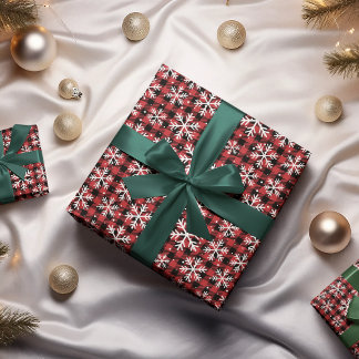 Classic Winter Buffalo Plaid Snowflake ラッピングペーパー