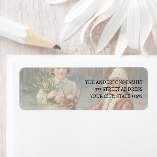 Classic Winter Children with Deer ラベル (インサイチュ)