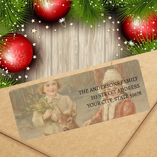 Classic Winter Children with Deer ラベル