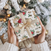 Classic Winter Clock and Poinsettia Christmas  ラッピングペーパー