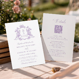 Classic Wisteria Floral Crest Wedding All in One 招待状