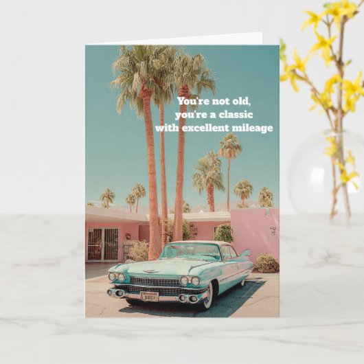 Classic with Excellent Mileage Funny Birthday Card カード (黄色い花)