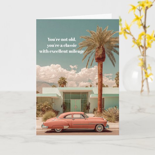 Classic with Excellent Mileage Funny Birthday Card カード (黄色い花)