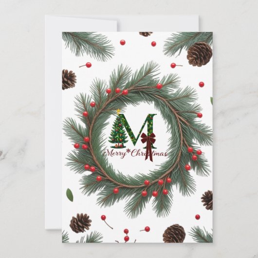Classic Woodland Wreath Flat Holiday Card – Rustic シーズンカード (正面)