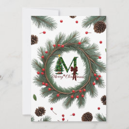 Classic Woodland Wreath Flat Holiday Card – Rustic シーズンカード
