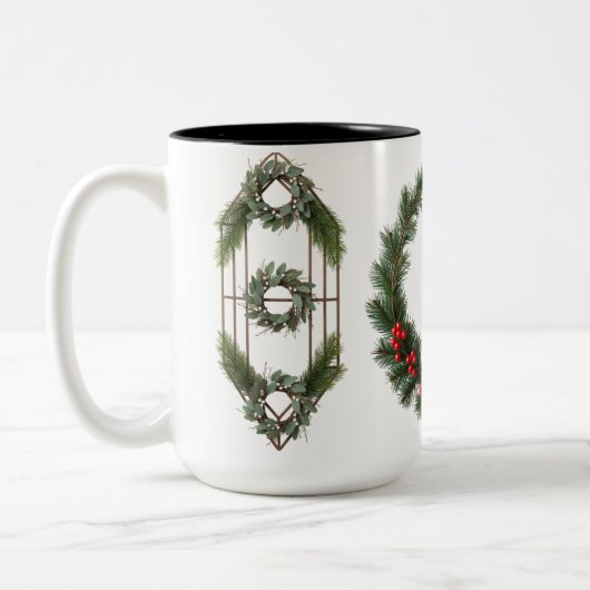 Classic Woodland Wreath Two-Tone Mug – Rustic ツートーンマグカップ (左)