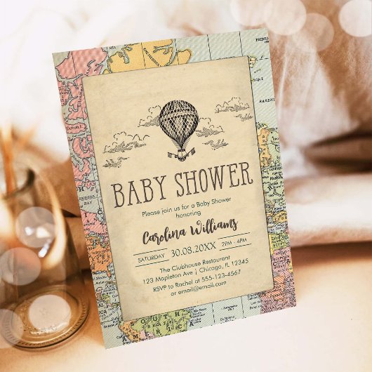 Classic World Travel Baby Shower Invitation 招待状