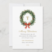 Classic Wreath Monogram Christmas Family Name シーズンカード (正面)