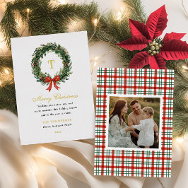 Classic Wreath Monogram Christmas Family Name Gold 箔シーズンカード