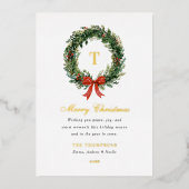 Classic Wreath Monogram Christmas Family Name Gold 箔シーズンカード (正面)