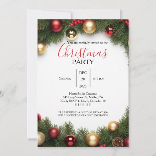 Classic Wreath Office Christmas Party Invitation 招待状 (正面)