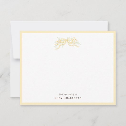 Classic Yellow Bow Nursery Note Card – Personalize ノートカード (正面)
