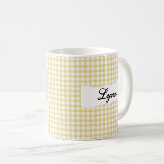 Classic Yellow Gingham Personalized Name  コーヒーマグカップ (正面右)
