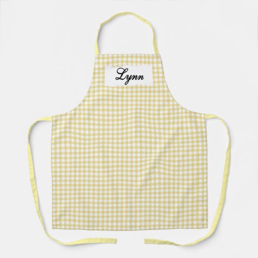 Classic Yellow & White Gingham | Personalized Name エプロン (正面)